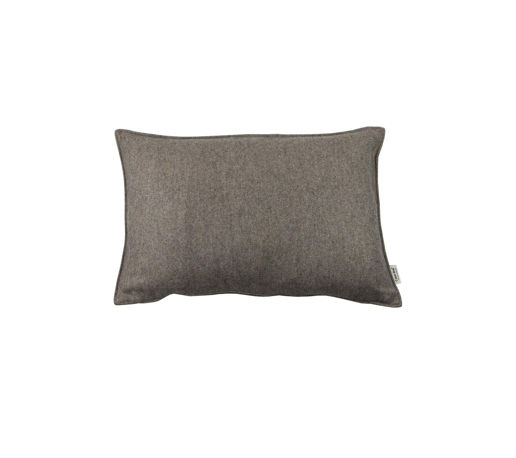 Coussin rectangulaire en tissu gris doux et texturé, ajoutant une touche chaleureuse à tout décor.